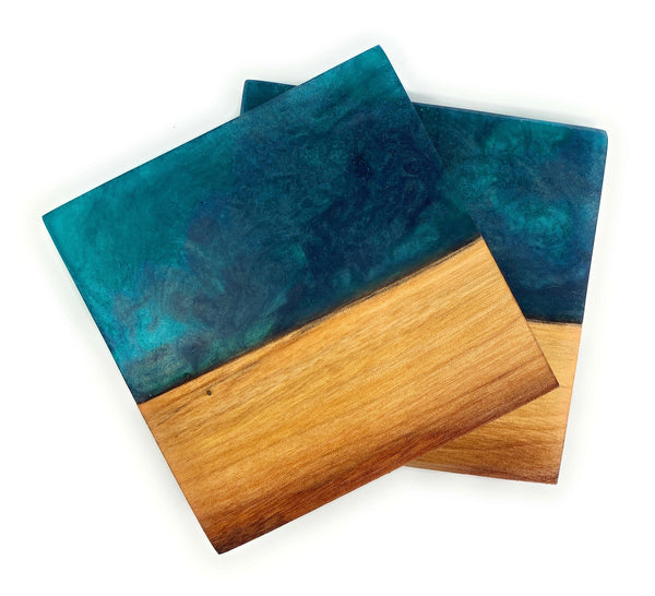 Bora Bora Blue and Black Resin Coasters